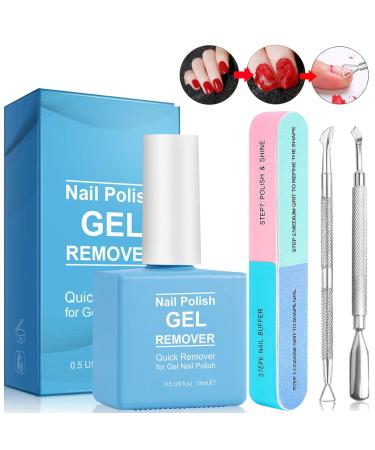 Gel Nail Polish Remover with 7 Way Nail Buffer & Metal Silver Cuticle Pusher for Nails in 3-5 minutes Easily & Quickly Remove Gel No More Foil Soaking or Wrapping