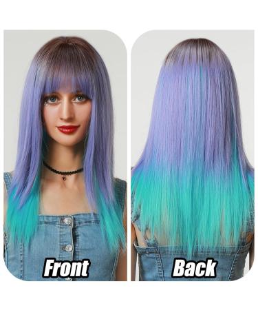 Oefei Long Wavy Ombre Purple & Blue Wig - Heat-Resistant Synthetic Hair for Women | Perfect for Halloween & Cosplay - Buy Online on GoSupps.com