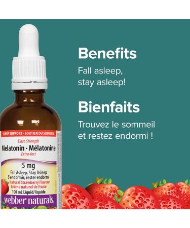 Webber Naturals Melatonin 5 mg Extra Strength Liquid 100 mL Strawberry Flavour For Sleep Support Vegan - Buy Online on GoSupps.com