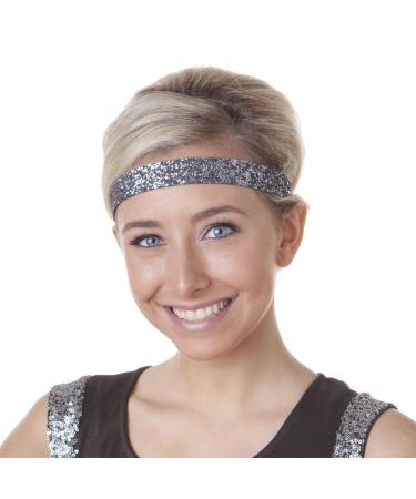 Hipsy Adjustable Non Slip Bling Glitter Headbands 2-Pack - Gunmetal - Buy Online on GoSupps.com