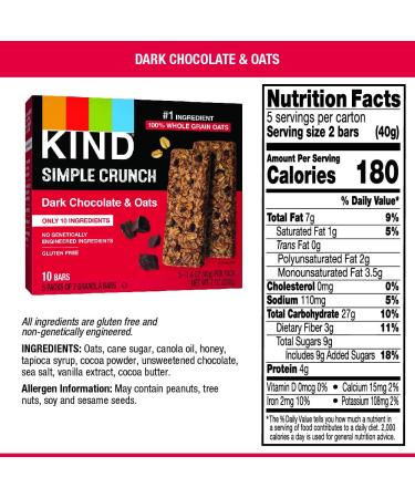 KIND Simple Crunch Bars Dark Chocolate & Oats 7 oz 40 Count - Pack of 8 | 56 oz Total - Buy Online on GoSupps.com