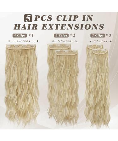 Barsdar 5 PCs Long Wavy Clip In Hair Extensions - 45 cm Light Ash Blonde with Butter Blonde Highlights | Thick Natural Soft Synthetic Hair for Women - Buy Online on GoSupps.com