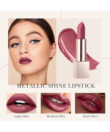 Metallic Shine Lipstick - High Impact Vegan Lipcolor | Moisturizing Full-Coverage Matte Lipstick (01# Love Burgundy - Buy Online on GoSupps.com