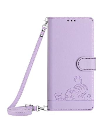 Tivenfezk Nadoli for Samsung Galaxy A14 4g/5G wallet cover with band RFID blocking PU leather cat Mouse Matted protective cover card compartment with wearing tape cord for clipping samsung galaxy a14 4g/5g purple