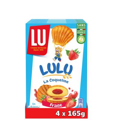 LU - LULU Strawberry Coqueline - 4 Boxes of 6 bags of 4 Lulu La Coqueline Strawberry Cakes - Soft Strawberry Filled Cake - Ideal to Take Away for Kids Snack - Set of 4x165g