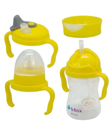 b.box Bottle to Cup Transition Value Pack | Includes Cup and 4 Lids: Nipple Spout Straw Training Cup Lid | BPA Free Dishwasher safe | Ages 4+ months (Lemon 8 oz)