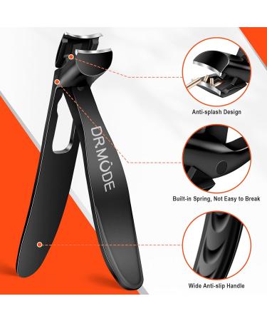 DRMODE Nail Clippers for Thick Nails with Catcher - Wide Opening Precision Clipper for Men and Women - Heavy Duty Angled Head Black - Buy Online on GoSupps.com