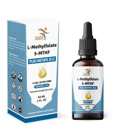L-Methylfolate 15mg + Methyl B12 Liquid Drops High Potency Sublingual Formula with Natural Berry Flavor Active 5-MTHF & Bioactive B12 for Mood Cognitive Health & Methylation Support (2oz)