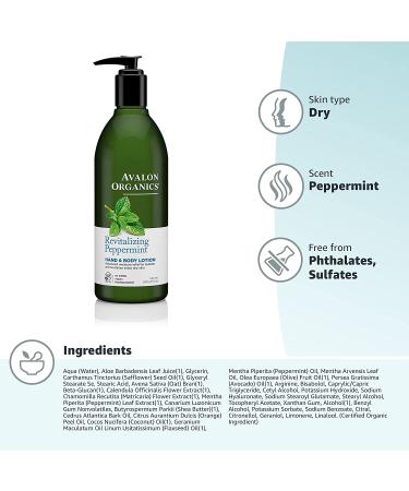 Avalon Organics Revitalizing Peppermint Hand & Body Lotion 12 Oz - Moisturizing Natural Care - Buy Online on GoSupps.com