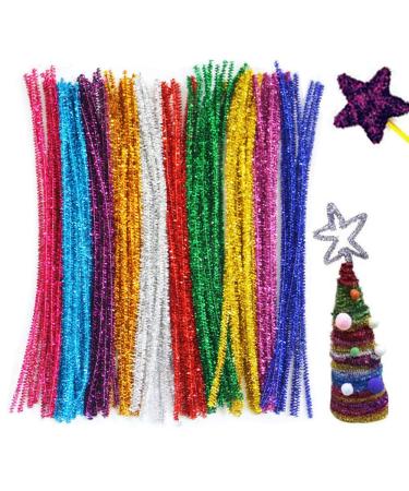 300Pcs Glitter Sparkle Pipe Cleaners Tinsel Chenille Stems 10 Colors Metallic Pipe Cleaners for DIY Crafts Arts Wedding Home Party Holiday Decoration 6 mm x 12 Inch