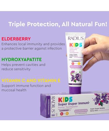 Radius Kids Super Duper Immunity Power Toothpaste 2.5 Oz - Super Duper Bubble Berry Mint - Pack of 1 Super Duper Bubble Berry Mint 2.5 Ounce (Pack of 1) - Buy Online on GoSupps.com