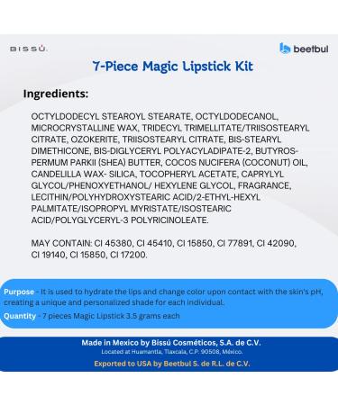 Buy Biss 7-Piece Magic Lipstick Kit - Shea Butter & Coconut Oil | Buildable Color Natural Ingredients for Flawless Lips | International Shipping Available - Buy Online on GoSupps.com