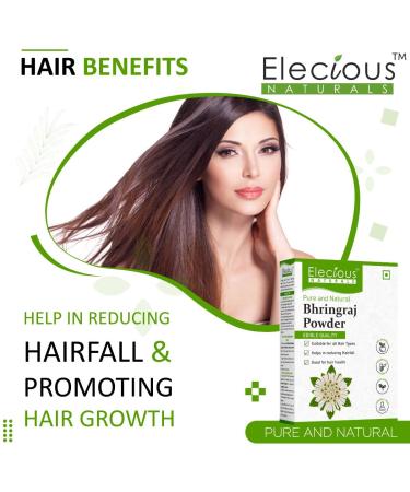 Elecious Bhringraj Powder for Hair Growth - 200G | Edible Preservative-Free Ideal for Hair Packs Oils & All Hair Types - Buy Online on GoSupps.com