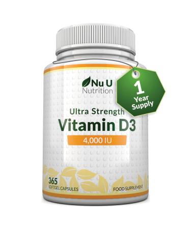 Vitamin D3 4000 IU 365 Softgel Capsules NOT Tablets Full Year Supply Easy to Swallow Quadruple Strength Vitamin D3 Supplement