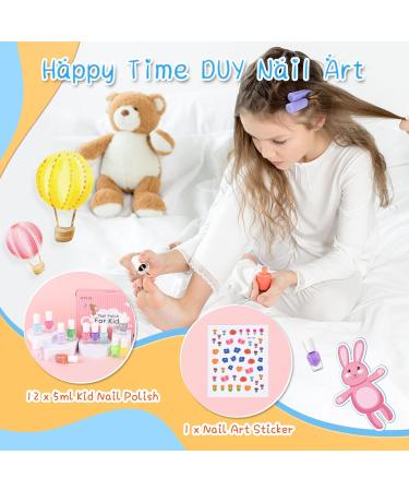 ETYJO 12 Candy Colors Non-Toxic Peel-Off Kids Nail Polish Set with Flower Stickers - Quick Dry Water-Based Varnish, Perfect Gift for Teenage Girls 3+ - B-Candy - Buy Online on GoSupps.com