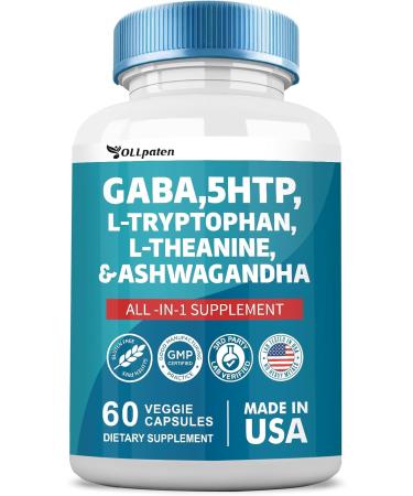 Buy GABA 750mg + 5-HTP 200mg + L-Tryptophan 500mg + L-Theanine 200mg + Ashwagandha 3000mg - Mood Support Vitamins for Men & Women - 60 Capsules - Buy Online on GoSupps.com
