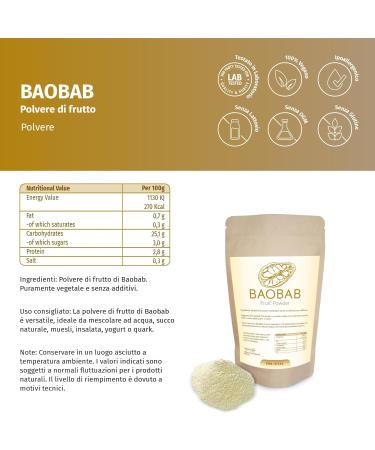  ERASVITAL Baobab Fruit Powder 250g gently ground without food additives raw natural. Baobab natural vitamin C gluten-free. - Buy Online on GoSupps.com