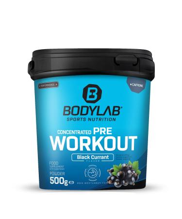 BODYLAB24 Concentrated Pre-Workout Booster Black currant 500g energy booster with creatine beta-alanine arginine niacin and caffeine in optimal ratio for more power in training black currant 500 g (1 Pack)