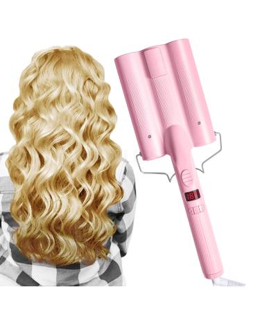 3 Barrel Curling Iron Wand 35mm Hair Curler Waver Temperature Adjustable Ceramic Hair Curling Iron (Pink)
