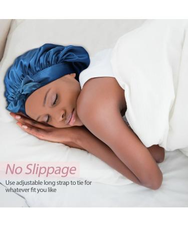 Silk Satin Bonnet for Curly Hair | Double Layer Reversible Cap for Women | Blue Sleeping Bonnet - Buy Online on GoSupps.com
