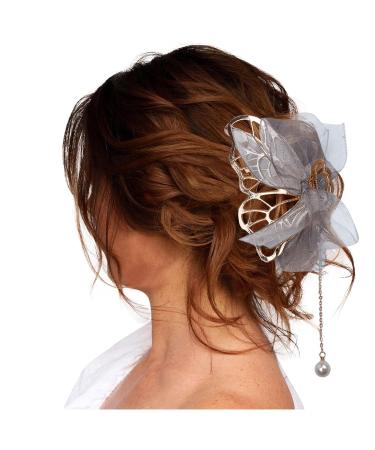 Elegant Butterfly Hair Clip with Loop Band & Pearl Pendant - Slide-Resistant Metal Accessory for Thin & Thick Hair - 1 PC - Buy Online on GoSupps.com