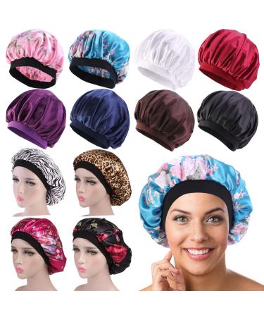 Tergy 12pcs Satin Bonnet Caps for Women Hair Bonnets for Sleeping Elastic Band Bonnet Hats for Black Women Hair Care