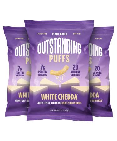 Outstanding Foods Outstanding Puffs White Chedda - Plant Based Protein Snacks - Gluten Free, Soy Free, No Cholesterol, Non-GMO, No Trans Fat and Dairy Free - 3 oz, 3 Pack White Chedda 3 Ounce (Pack of 3)
