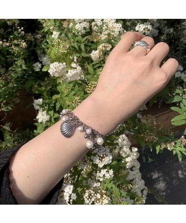 OralGos Harajuku Style Shell Pendant Bracelet - Adjustable Pearl Bangle Hand Chain Jewelry for Women | Perfect New Year Gift - Buy Online on GoSupps.com