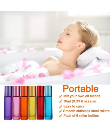 All-Day 6-Piece 10ml Essential Oils Roll Bottles - Refillable Matte Glass with Stainless Steel Ball | Includes Dropper & Opener for Aromatherapy & Fragrance - Buy Online on GoSupps.com