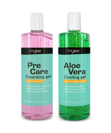 MYLEE Pre & After Care Kit with Aloe Vera Gel (2x500ml) Soothing Cooling Gel Pre After Waxing Set Skin Cleanser for All Skin Types