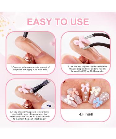 500pcs 3D Nail Charms 3D DIY Nail Art Charms Bow Nail Charms Cute Nail Art Decorations Supplies Cute Pearl Heart Star Moon Bowknot Rhinestones Gems Nail Decorations with Pickup Tool for Women Girls - Buy Online on GoSupps.com