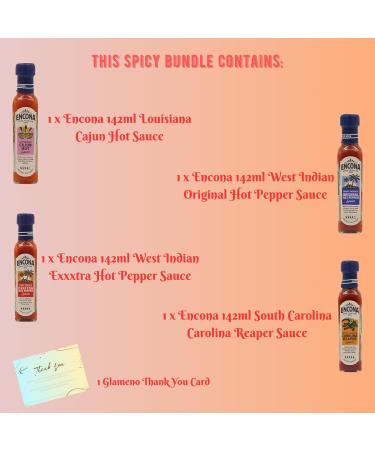 Hot Sauce Bundle with Encona 142ml Cajun Hot Original Hot Pepper Exxxtra Hot Pepper Carolina Reaper and Glameno Thank You Card - Buy Online on GoSupps.com