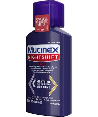 MUCINEX Nightshift Sinus 6 fl. oz. - Fever, Sore Throat, Runny Nose Relief | Nasal Congestion & Cough Control - Buy Online on GoSupps.com