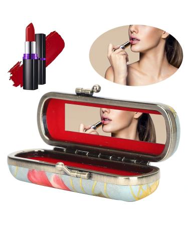 Vintage Floral Lipstick Holder with Mirror - Mini Lip Gloss Organizer & Jewelry Storage Box for Women - Buy Online on GoSupps.com