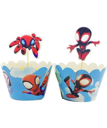 12 Pcs Spider and His Friends Cupcake Decorations Double Sided Toppers and Wrappers Superhero Decorations Boys and Girls Birthday Party Supplies - Buy Online on GoSupps.com