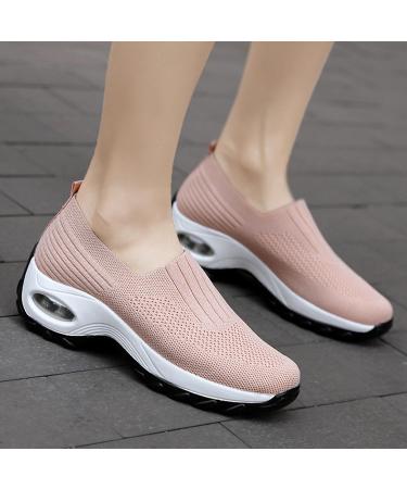 Orthopedic Diabetic Walking Shoes for Women - Air Cushion Slip On Wedge Sneakers in Pink (US 7.5-8) - Buy Online on GoSupps.com