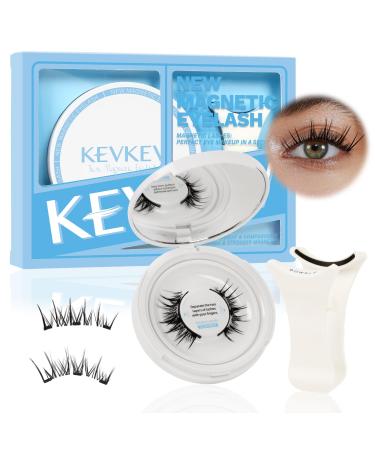 KevKev Magnetic Eyelashes Natural Look Magnetic Lashes Kit False Eyelashes with Applicator Reusable No Glue Needed Magnetic Eyelashes Kit Clear Band Soft Magnets Easy to Wear and Remove Readily (Ruby)