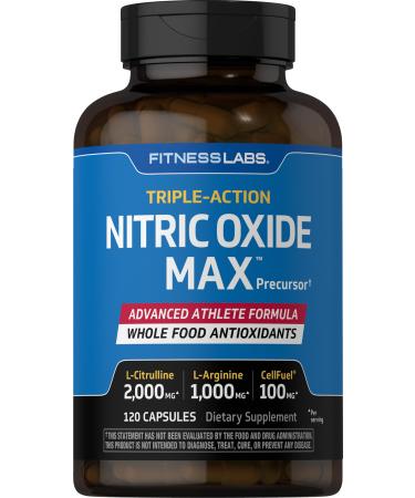 Fitness Labs Nitric Oxide Supplement | 3000mg | 120 Capsules | Nitric Oxide Pre Workout Athlete Formula | with L Arginine and L Citrulline | Triple Action | Non-GMO 120 Count (Pack of 1)
