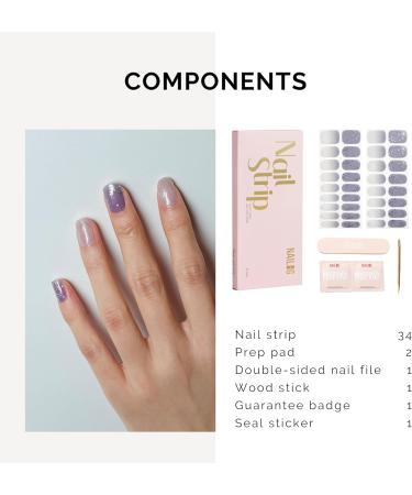 NAILOG Semi Cured Gel Nail Strips 34 pcs Salon-Quality Gel Nail Stickers Long Lasting Nail Wraps for Women with Soft Gel Finish Vintage Print & Silver Glitter (Snow Rain) - Buy Online on GoSupps.com