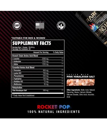 RARI Nutrition Amino Mend - Natural BCAA + EAA Powder with Pink Himalayan Salt for Endurance, Hydration & Recovery - 30 Servings (Rocket Pop) - Buy Online on GoSupps.com
