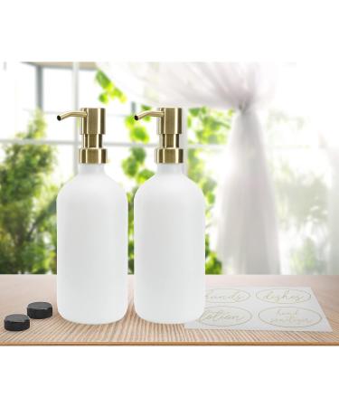 Darware 16oz Glass Pump Bottles - Set of 2 White w/ Gold | Soap Dispenser with Brushed Metal Pump Tops - Buy Online on GoSupps.com