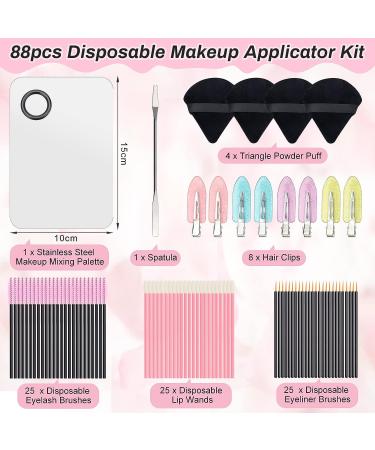 88pcs Disposable Makeup Applicator Kit with Mixing Palette, Brushes, Lip Wands, Powder Puffs, and Hair Clips - Buy Online on GoSupps.com