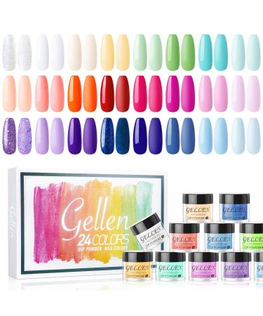 Gellen Dip Powder Nail Kit - 24 Colors Acrylic Dipping Powder Nail Kit, Popular French Nail Dip Kit, Home/Salon DIY Manicure Set, Nail Art Set Gift For Women, Bright Color Tones Ocean Sunrise