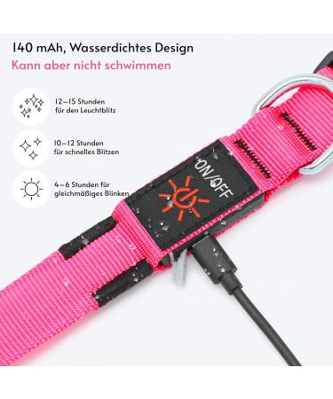 Koskill Luminous LED Dog Collar - Waterproof & Adjustable for Medium/Large Dogs - USB Rechargeable - Super Bright Rosa - Buy Online on GoSupps.com