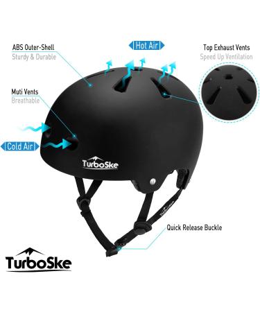 TurboSke Skateboard Helmet BMX Multi-Sport Bike Helmet Black S/M (20.5-22.8) - Kids, Youth, Men, Women - Buy Online on GoSupps.com