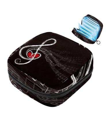 Menstrual Bag with Zipper Ladies Napkin Bag Tampons Collection Bag for Women and Girls (Music Note Love Heart)