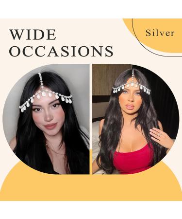 YAEISM Silver Head Chain Pearls Pendant Headpiece Sparkly Rhinestone Boho Headpiece Shiny Tassel Hair Chain Bridal Party Costume Hair Accessories for Women and Girls - Buy Online on GoSupps.com