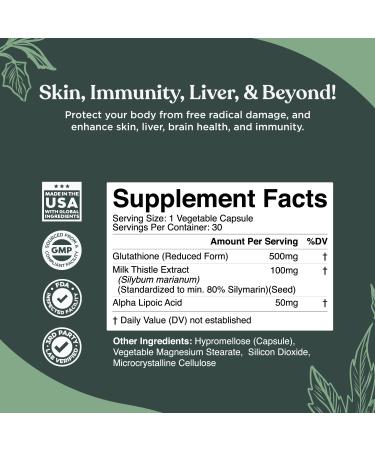 Nature Bound 500mg Glutathione Supplement - Skin Whitening Pills with Milk Thistle & Alpha Lipoic Acid - 30 Veg Capsules - Buy Online on GoSupps.com