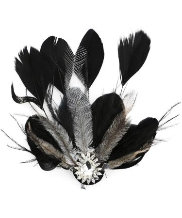 1920s Flapper Black Feather Headpiece Hair Clip Pin Crystal Roaring 20s Feather Hair Clip Gatsby Party Prom Hair Jewelry for Women and Girls Wedding Party Costume - Buy Online on GoSupps.com