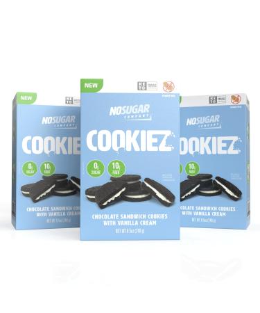 *NEW* No Sugar Sandwich Cookiez - Keto Food Sugar Free Treats Healthy Snack Foods Diabetic Friendly Ketogenic Products (3 x 240g)
